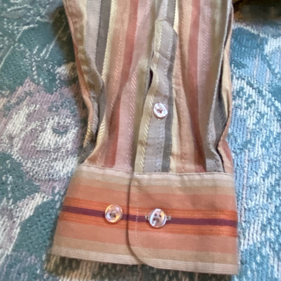 Vintage Sergio Louis Earth Tone Fall Striped Dress Shirt Size L Cotton Blend - Picture 5 of 11